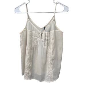 Kensie Cami Tank Pintuck Pleated Keyhole Neckline Ivory Sz Small